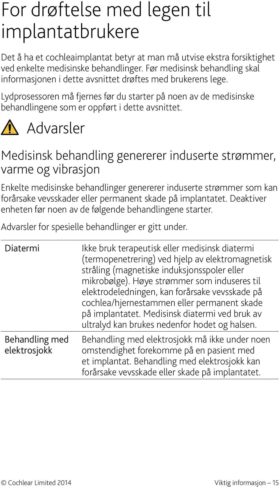 Lydprosessoren må fjernes før du starter på noen av de medisinske behandlingene som er oppført i dette avsnittet.