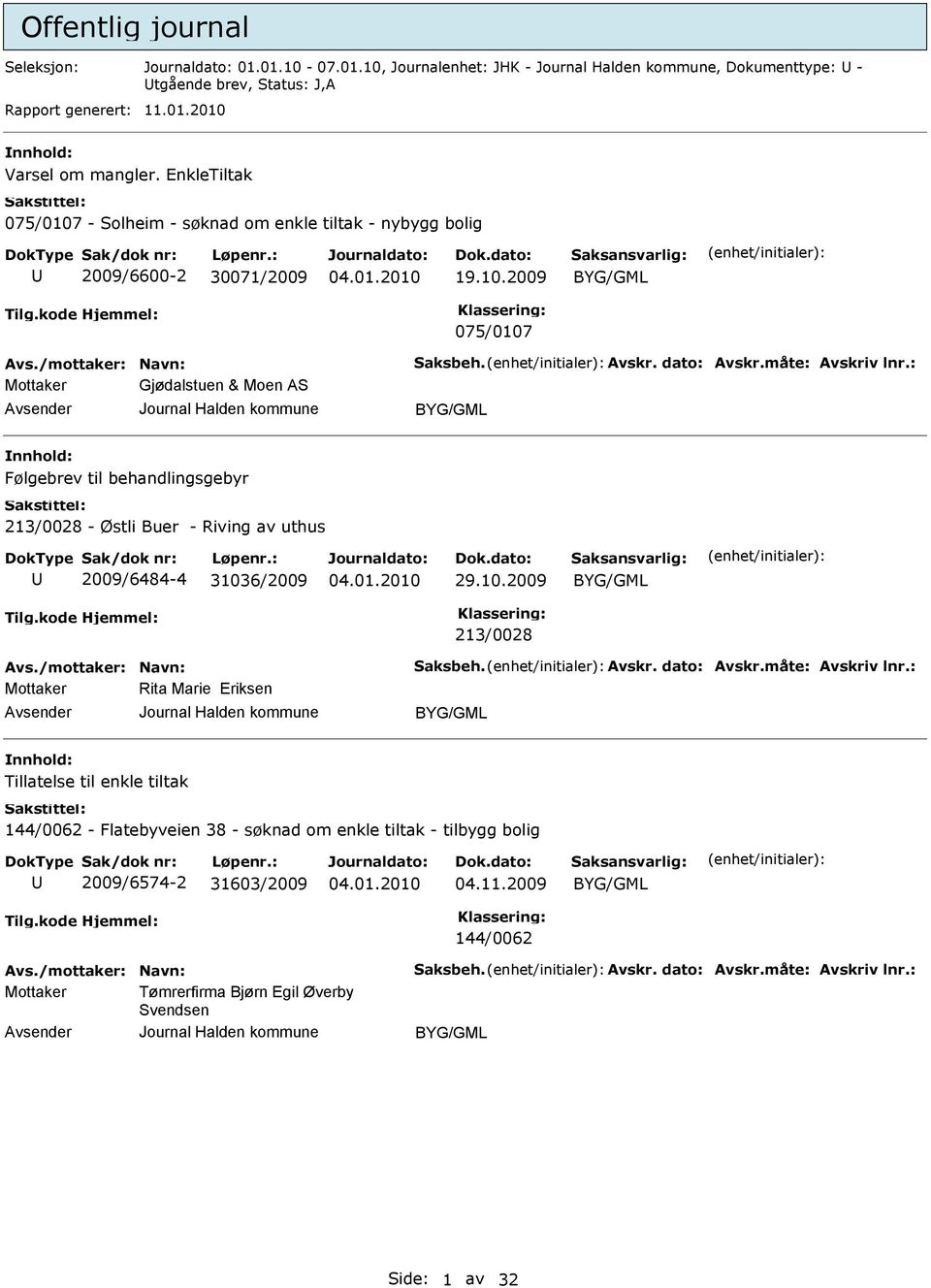 : Gjødalstuen & Moen AS Følgebrev til behandlingsgebyr 213/0028 - Østli Buer - Riving av uthus 2009/6484-4 31036/2009 29.10.2009 213/0028 Avs./mottaker: Navn: Saksbeh. Avskr. dato: Avskr.