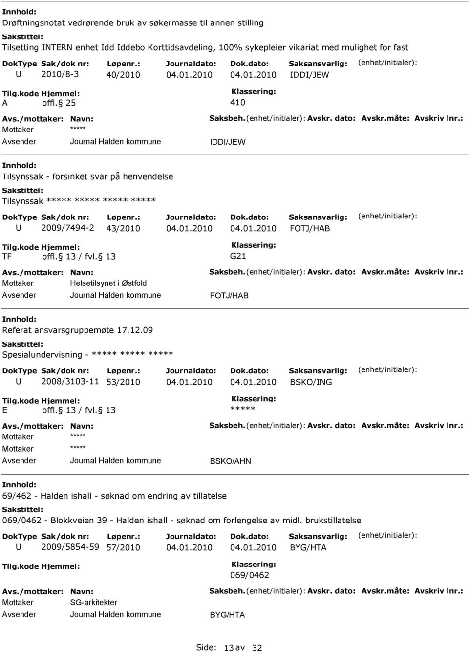 /mottaker: Navn: Saksbeh. Avskr. dato: Avskr.måte: Avskriv lnr.: Helsetilsynet i Østfold FOTJ/HAB Referat ansvarsgruppemøte 17.12.09 Spesialundervisning - 2008/3103-11 53/2010 BSKO/ING E Avs.