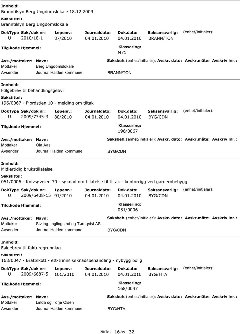 måte: Avskriv lnr.: Ola Aas BYG/CDN Midlertidig brukstillatelse 051/0006 - Knivsøveien 70 - søknad om tillatelse til tiltak - kontorrigg ved garderobebygg 2009/6408-15 91/2010 BYG/CDN 051/0006 Avs.