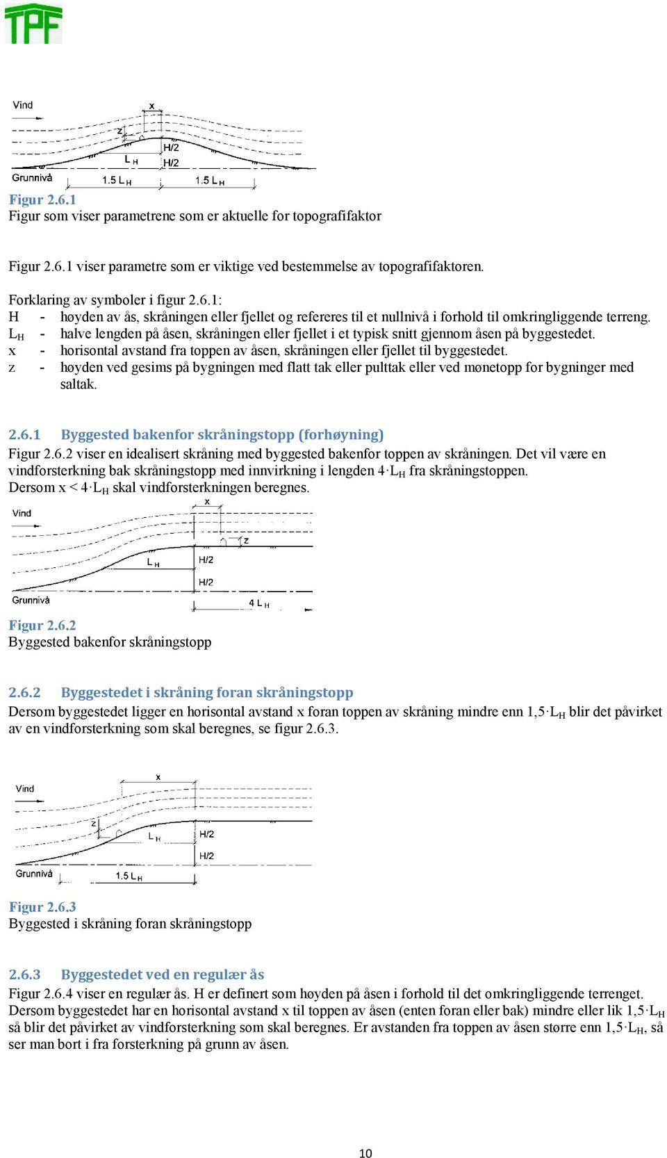 z - høyden ved gesims på bygningen med flatt tak eller pulttak eller ved mønetopp for bygninger med saltak. 2.6.1 Byggested bakenfor skråningstopp (forhøyning) Figur 2.6.2 viser en idealisert skråning med byggested bakenfor toppen av skråningen.