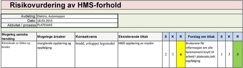 HMS opplæring av maskin 2 3 6 Brukarane får informasjon om