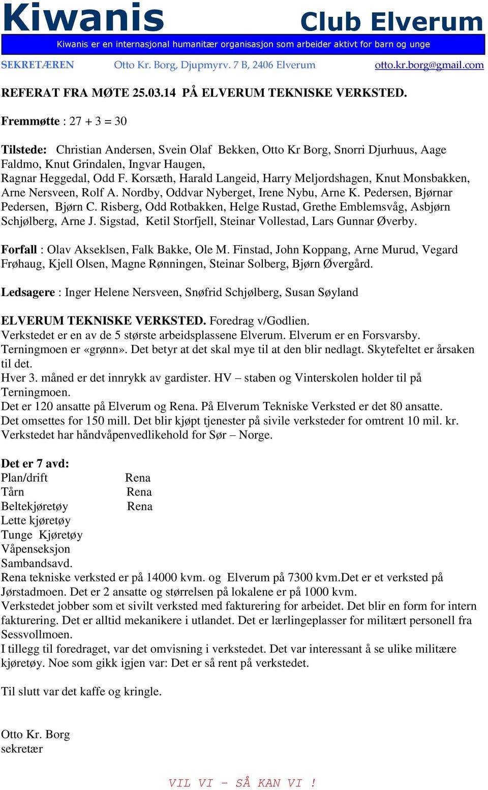 Fremmøtte : 27 + 3 = 30 Tilstede: Christian Andersen, Svein Olaf Bekken, Otto Kr Borg, Snorri Djurhuus, Aage Faldmo, Knut Grindalen, Ingvar Haugen, Ragnar Heggedal, Odd F.