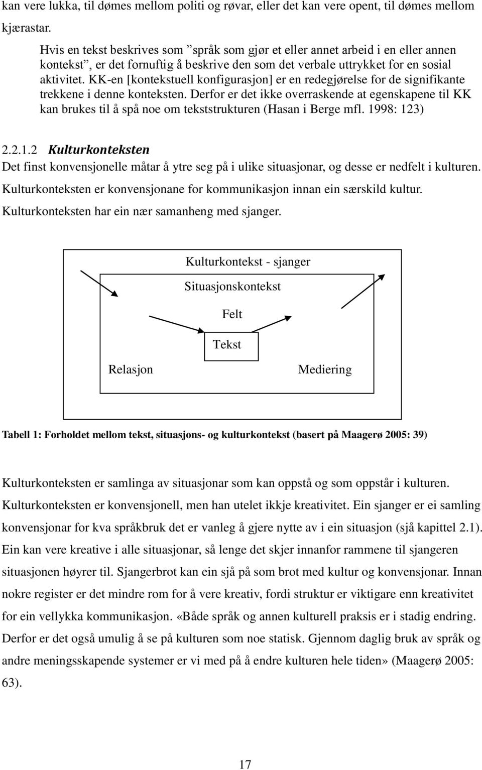 KK-en [kontekstuell konfigurasjon] er en redegjørelse for de signifikante trekkene i denne konteksten.