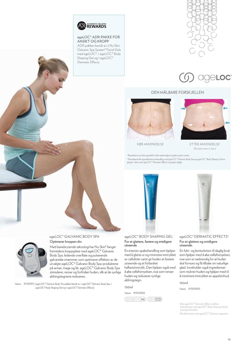 2 Resultatene ble oppnådd etter behandling med ageloc Galvanic Body Spa og ageloc Body Shaping Gel tre ganger i uken samt ageloc Dermatic Effects to ganger daglig.