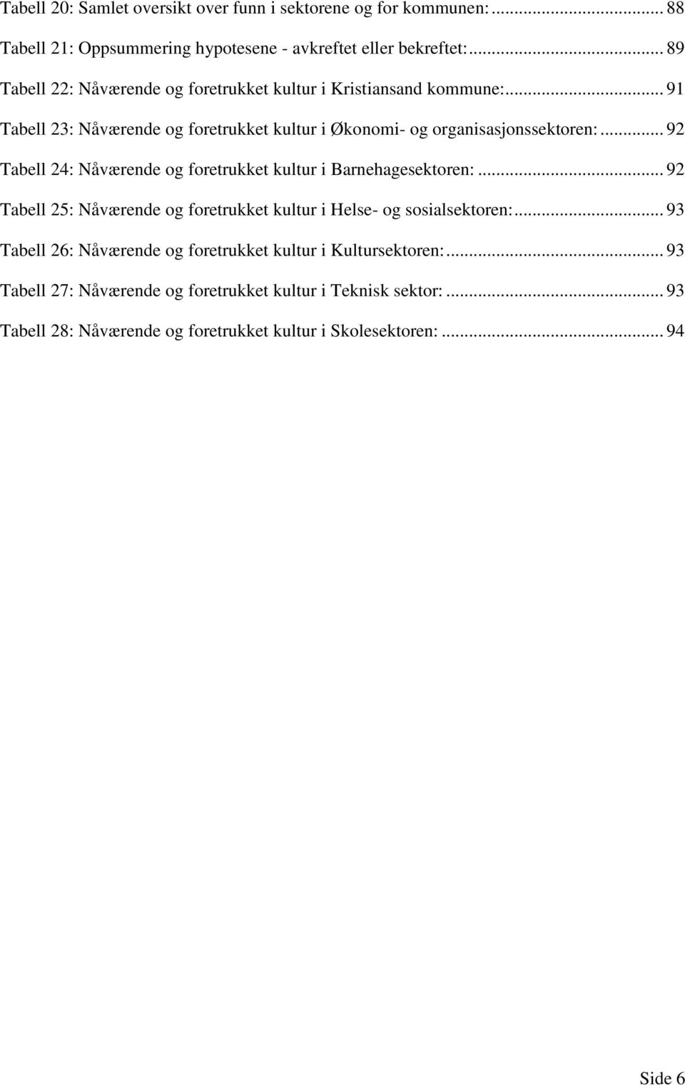 .. 92 Tabell 24: Nåværende og foretrukket kultur i Barnehagesektoren:... 92 Tabell 25: Nåværende og foretrukket kultur i Helse- og sosialsektoren:.