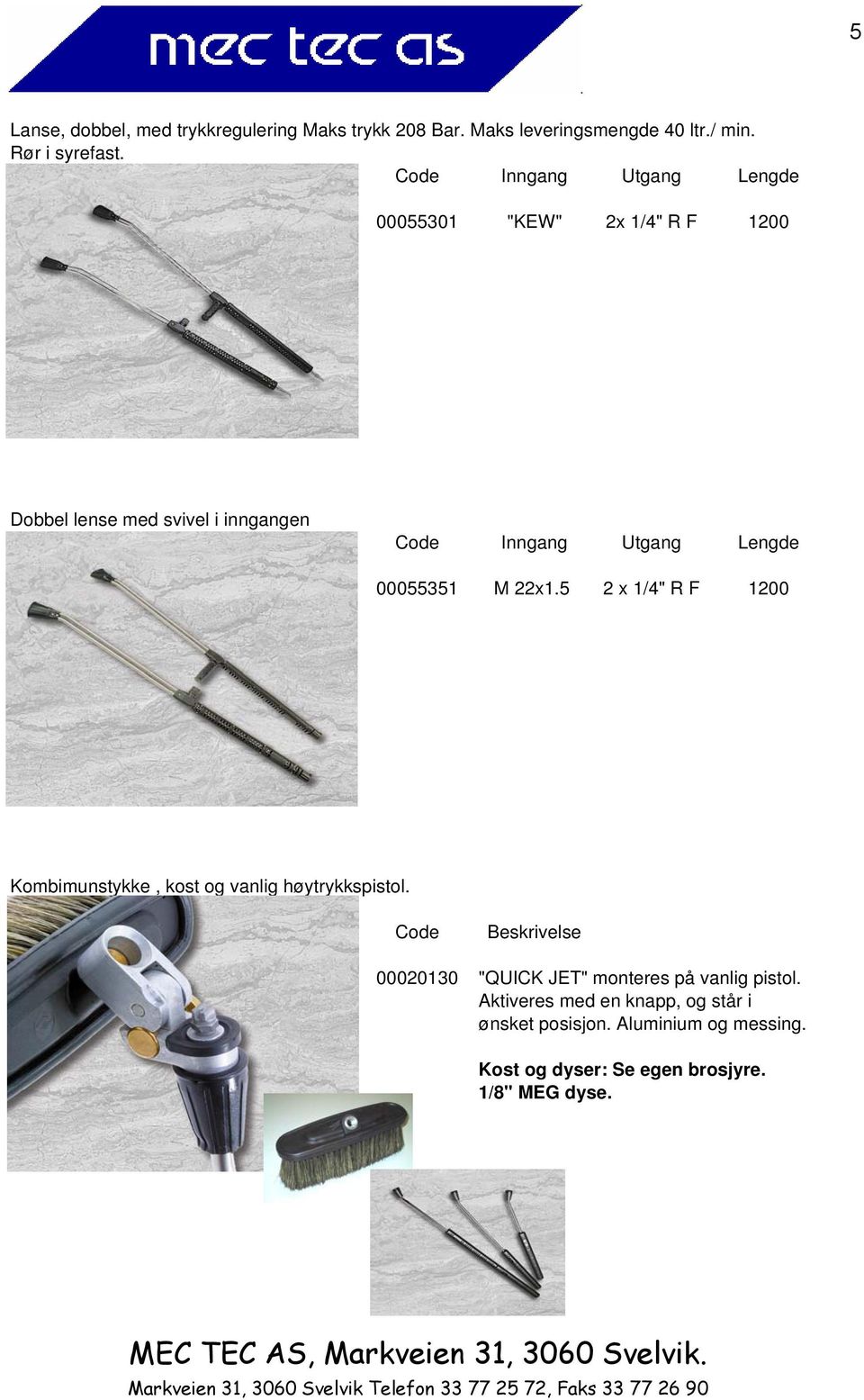 00055351 M 22x1.5 2 x 1/4" R F 1200 Kombimunstykke, kost og vanlig høytrykkspistol.