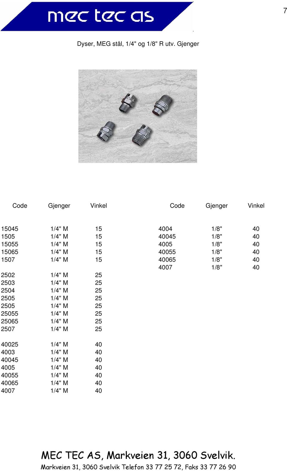 15 4005 1/8" 40 15065 1/4" M 15 40055 1/8" 40 1507 1/4" M 15 40065 1/8" 40 4007 1/8" 40 2502 1/4" M 25 2503 1/4" M 25