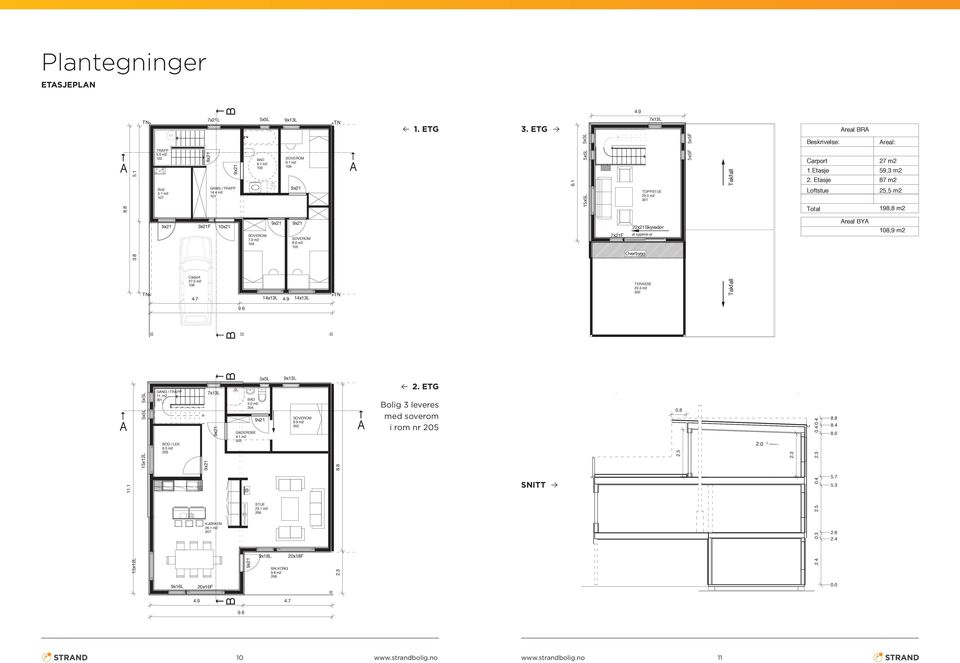 1 15x12L 15x5L 5x5L 5x5L 15x12L 5x5L 5x5L GNG / TRPP 11. m2 201 OD / LEK 6.5 m2 205 7x21F 9x16L 4.9 TOPPSTUE 25.5 m2 301 22x21Skyvedør et opptrinn ut Overbygg 6.1 KJØKKEN 26.1 m2 207 TERSSE 23.