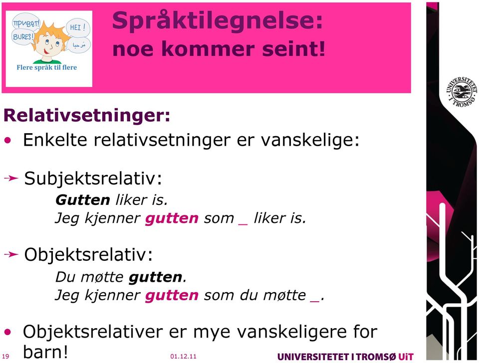 Subjektsrelativ: Gutten liker is. Jeg kjenner gutten som _ liker is.