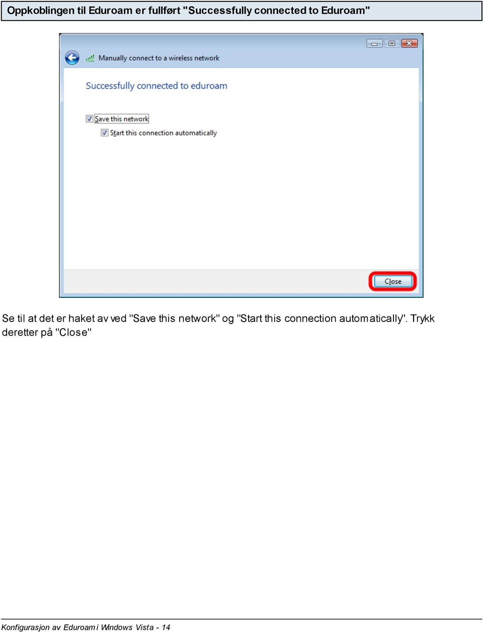 this network" og "Start this connection automatically".