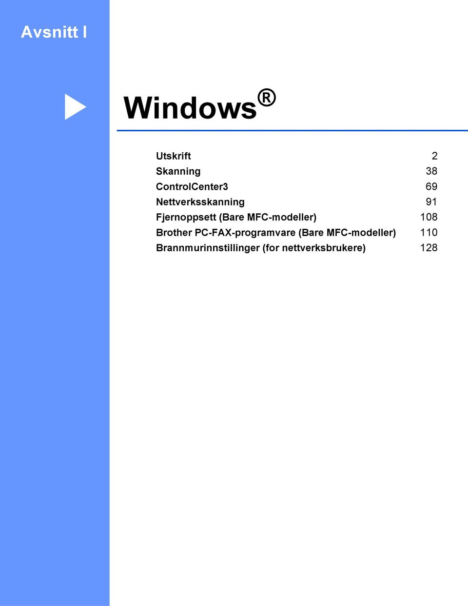 (Bare MFC-modeller) 108 Brother PC-FAX-programvare