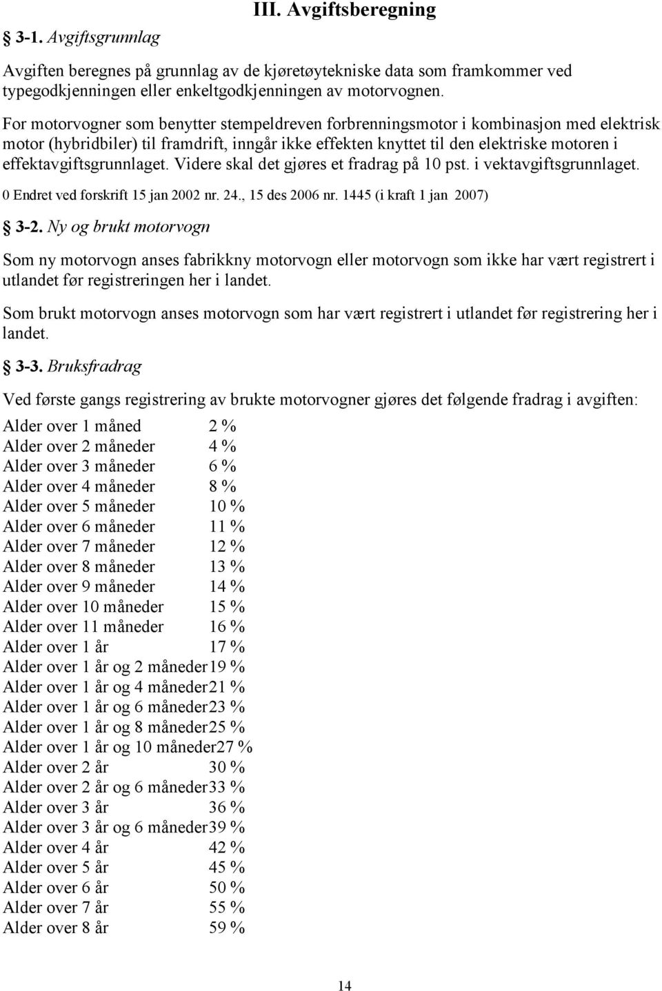 effektavgiftsgrunnlaget. Videre skal det gjøres et fradrag på 10 pst. i vektavgiftsgrunnlaget. 0 Endret ved forskrift 15 jan 2002 nr. 24., 15 des 2006 nr. 1445 (i kraft 1 jan 2007) 3-2.