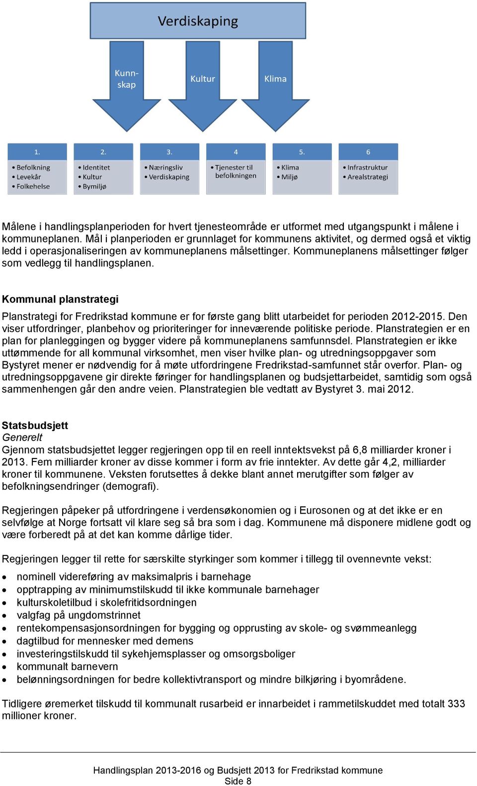 Kommuneplanens målsettinger følger som vedlegg til handlingsplanen. Kommunal planstrategi Planstrategi for Fredrikstad kommune er for første gang blitt utarbeidet for perioden 2012-2015.