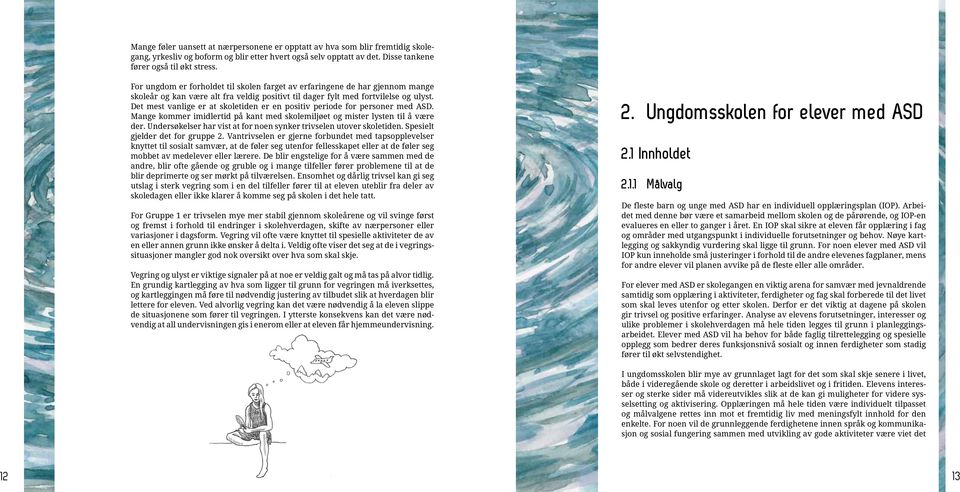 Det mest vanlige er at skoletiden er en positiv periode for personer med ASD. Mange kommer imidlertid på kant med skolemiljøet og mister lysten til å være der.