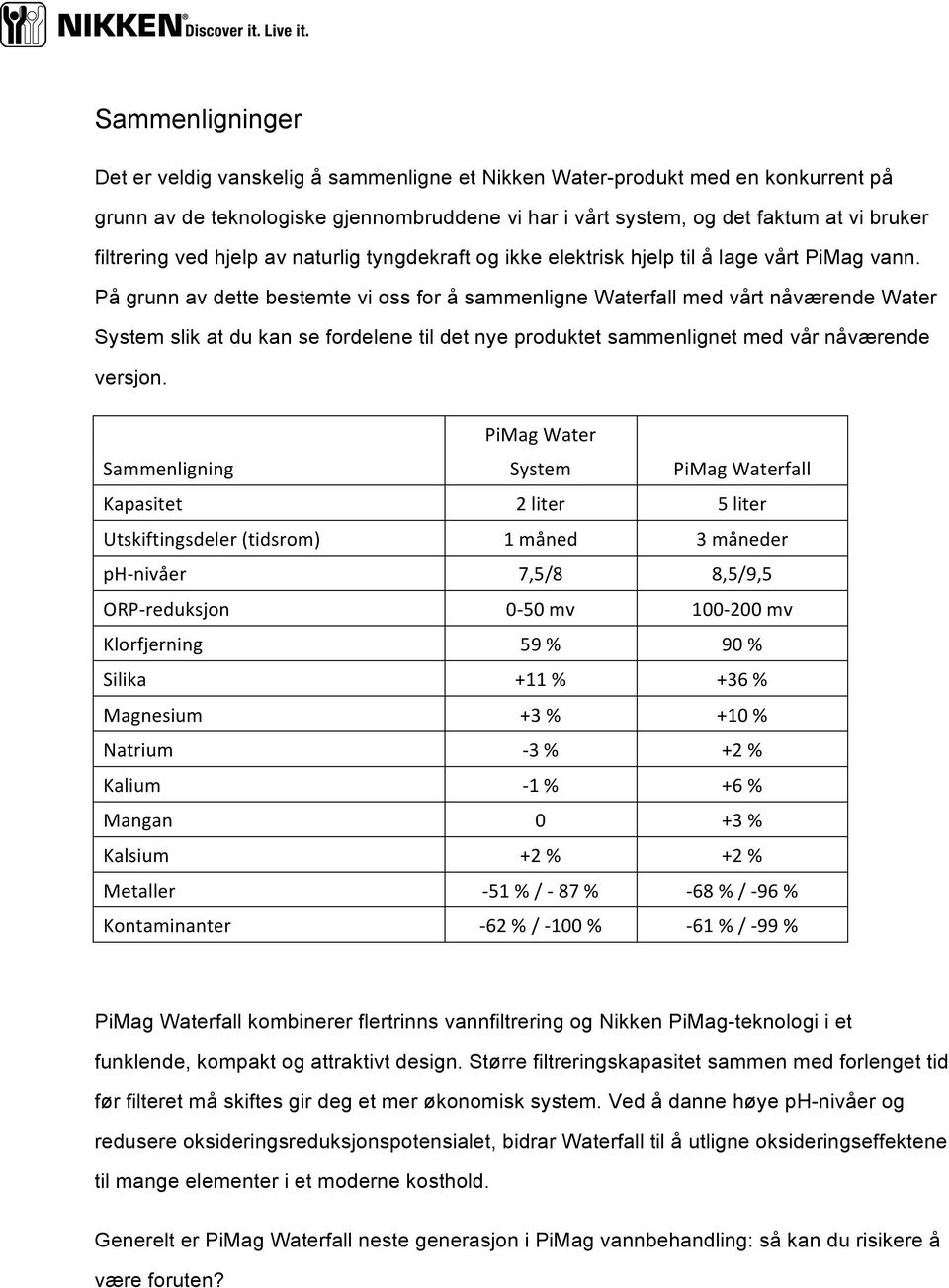 På grunn av dette bestemte vi oss for å sammenligne Waterfall med vårt nåværende Water System slik at du kan se fordelene til det nye produktet sammenlignet med vår nåværende versjon.