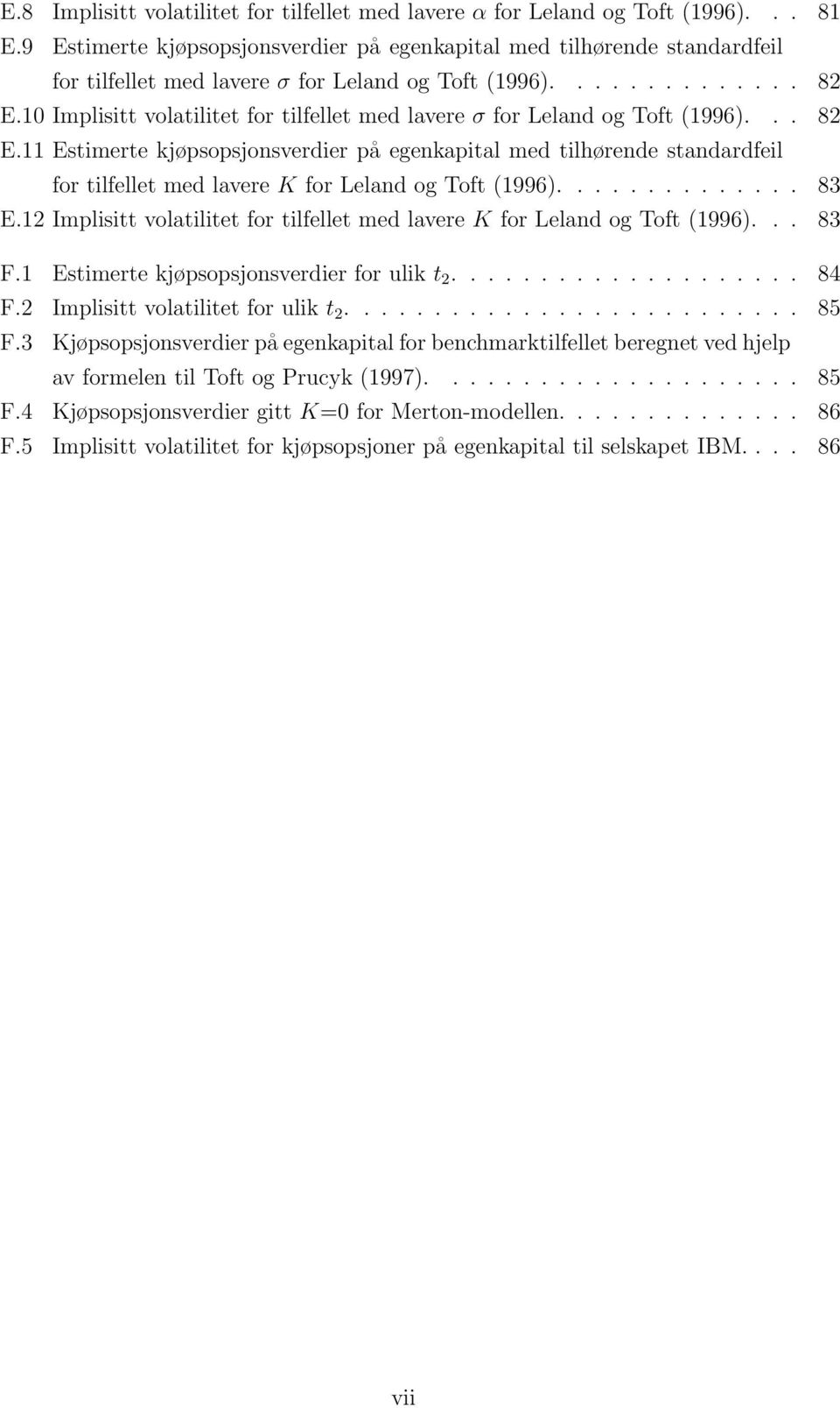 10 Implisitt volatilitet for tilfellet med lavere σ for Leland og Toft (1996)... 82 E.