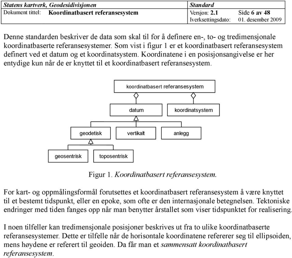 Som vist i figur 1 er et koordinatbasert referansesystem definert ved et datum og et koordinatsystem.