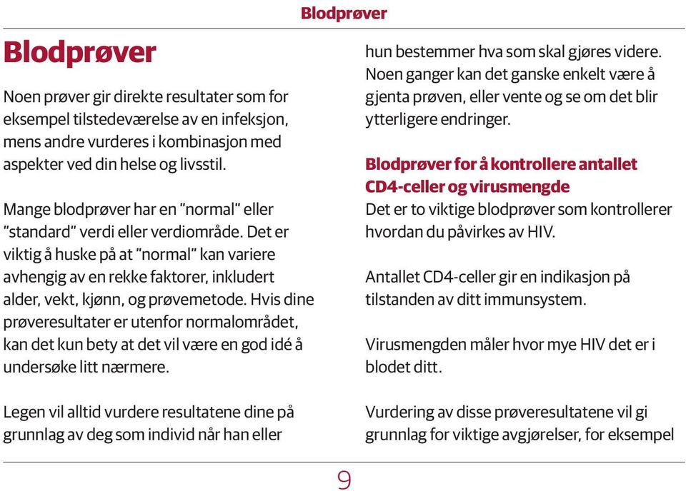 Hvis dine prøveresultater er utenfor normalområdet, kan det kun bety at det vil være en god idé å undersøke litt nærmere. Blodprøver hun bestemmer hva som skal gjøres videre.