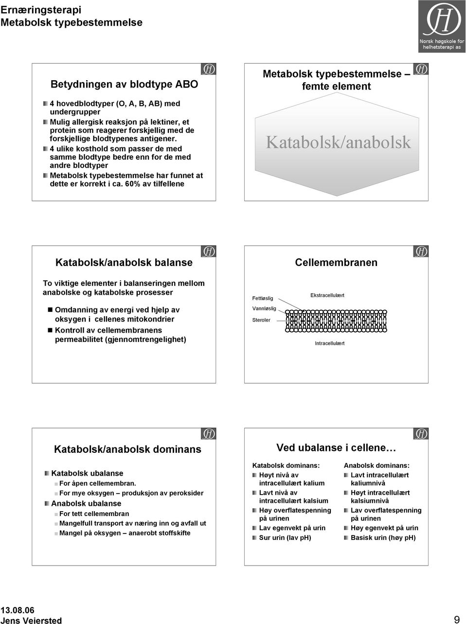 60% av tilfellene femte element Katabolsk/anabolsk Katabolsk/anabolsk balanse Cellemembranen To viktige elementer i balanseringen mellom anabolske og katabolske prosesser Omdanning av energi ved