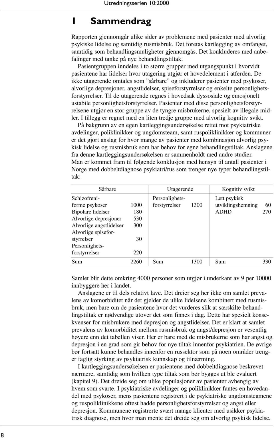 Pasientgruppen inndeles i to større grupper med utgangspunkt i hvorvidt pasientene har lidelser hvor utagering utgjør et hovedelement i atferden.