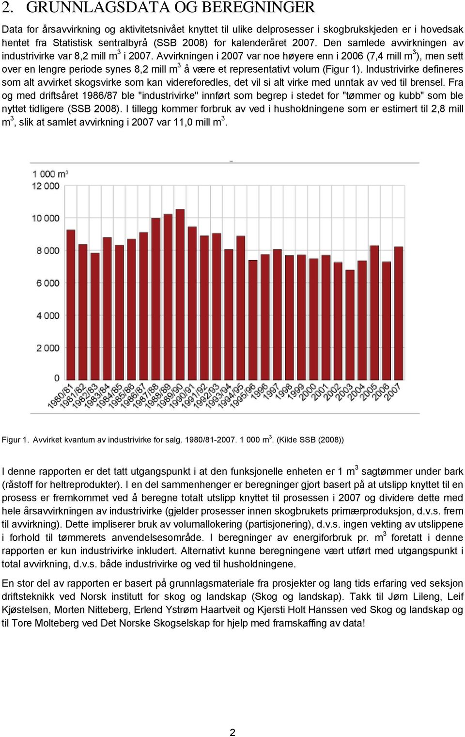 Avvirkningen i 2007 var noe høyere enn i 2006 (7,4 mill m 3 ), men sett over en lengre periode synes 8,2 mill m 3 å være et representativt volum (Figur 1).