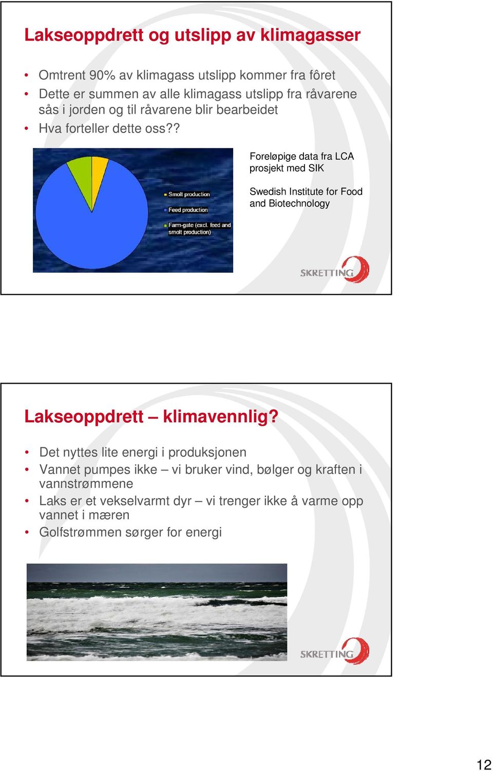 ? Foreløpige data fra LCA prosjekt med SIK Swedish Institute for Food and Biotechnology Lakseoppdrett klimavennlig?