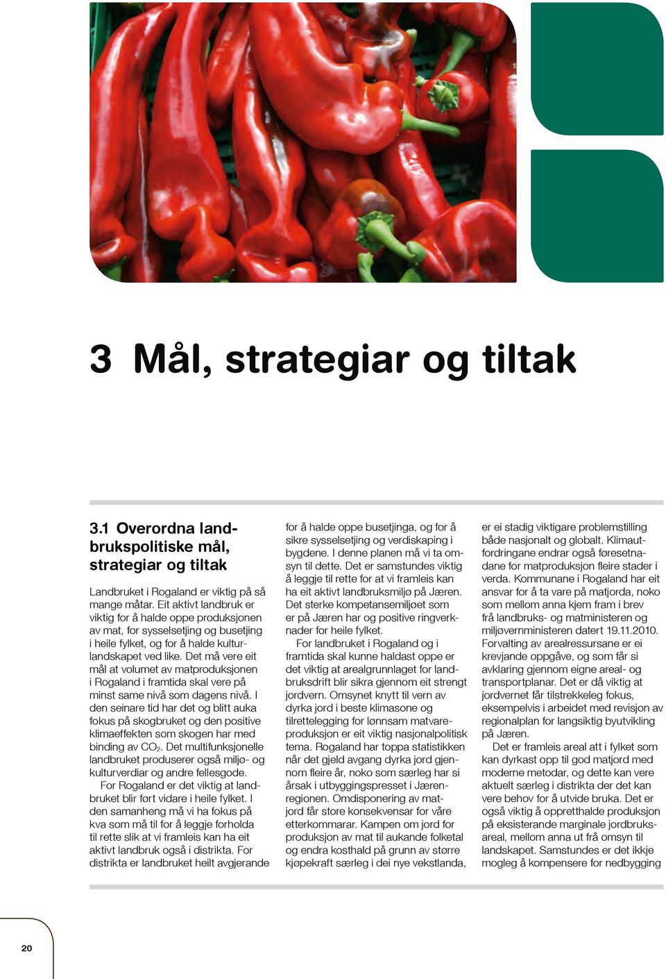 Det må vere eit mål at volumet av matproduksjonen i Rogaland i framtida skal vere på minst same nivå som dagens nivå.