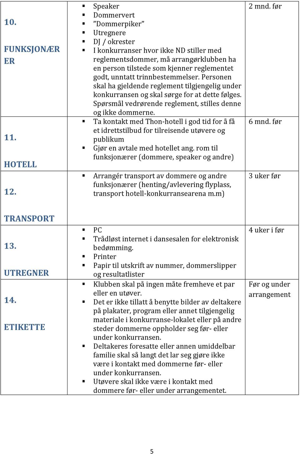 trinnbestemmelser. Personen skal ha gjeldende reglement tilgjengelig under konkurransen og skal sørge for at dette følges. Spørsmål vedrørende reglement, stilles denne og ikke dommerne.