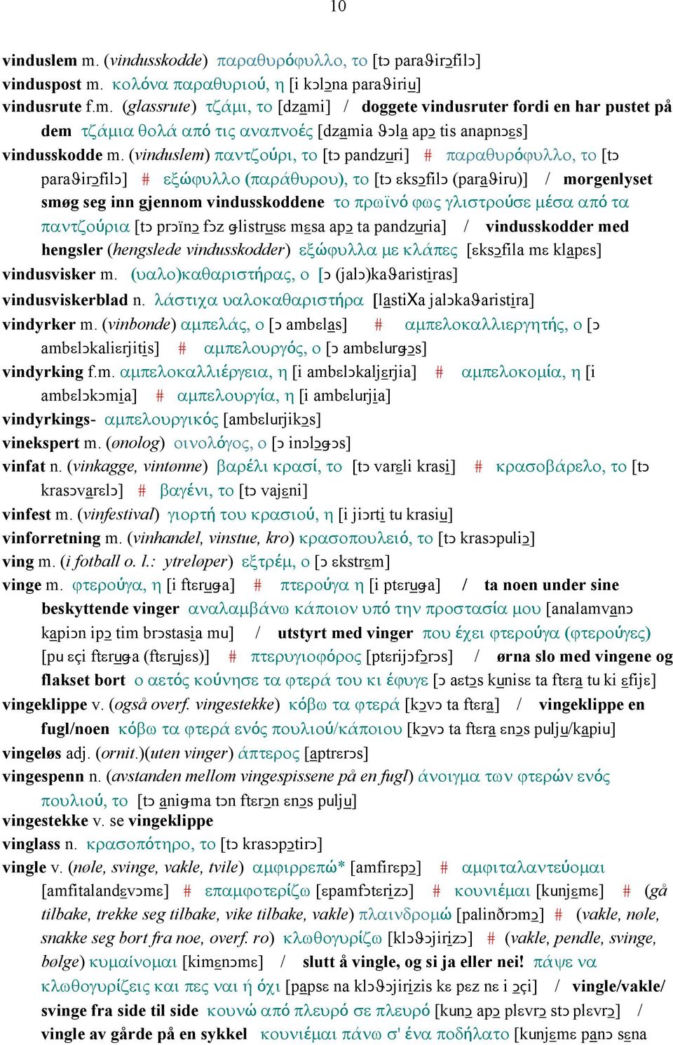 γλιστρούσε µέσα από τα παντζούρια [tǥ prǥïnǥ fǥz ǅlistrusε mεsa apǥ ta pandzuria] / vindusskodder med hengsler (hengslede vindusskodder) εξώϕυλλα µε κλάπες [εksǥfila mε klapεs] vindusvisker m.