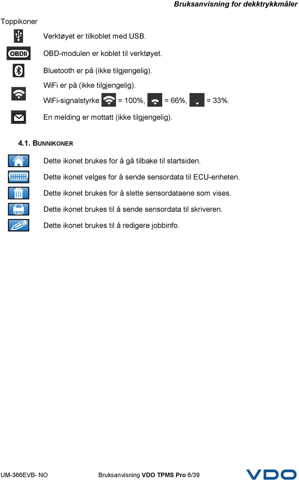 Dette ikonet velges for å sende sensordata til ECU-enheten. Dette ikonet brukes for å slette sensordataene som vises.