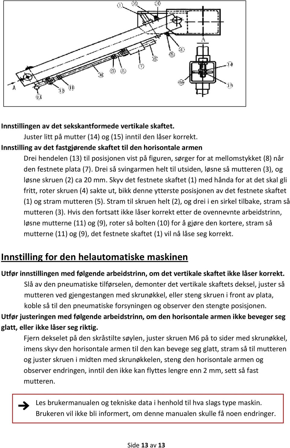 Drei så svingarmen helt til utsiden, løsne så mutteren (3), og løsne skruen (2) ca 20 mm.