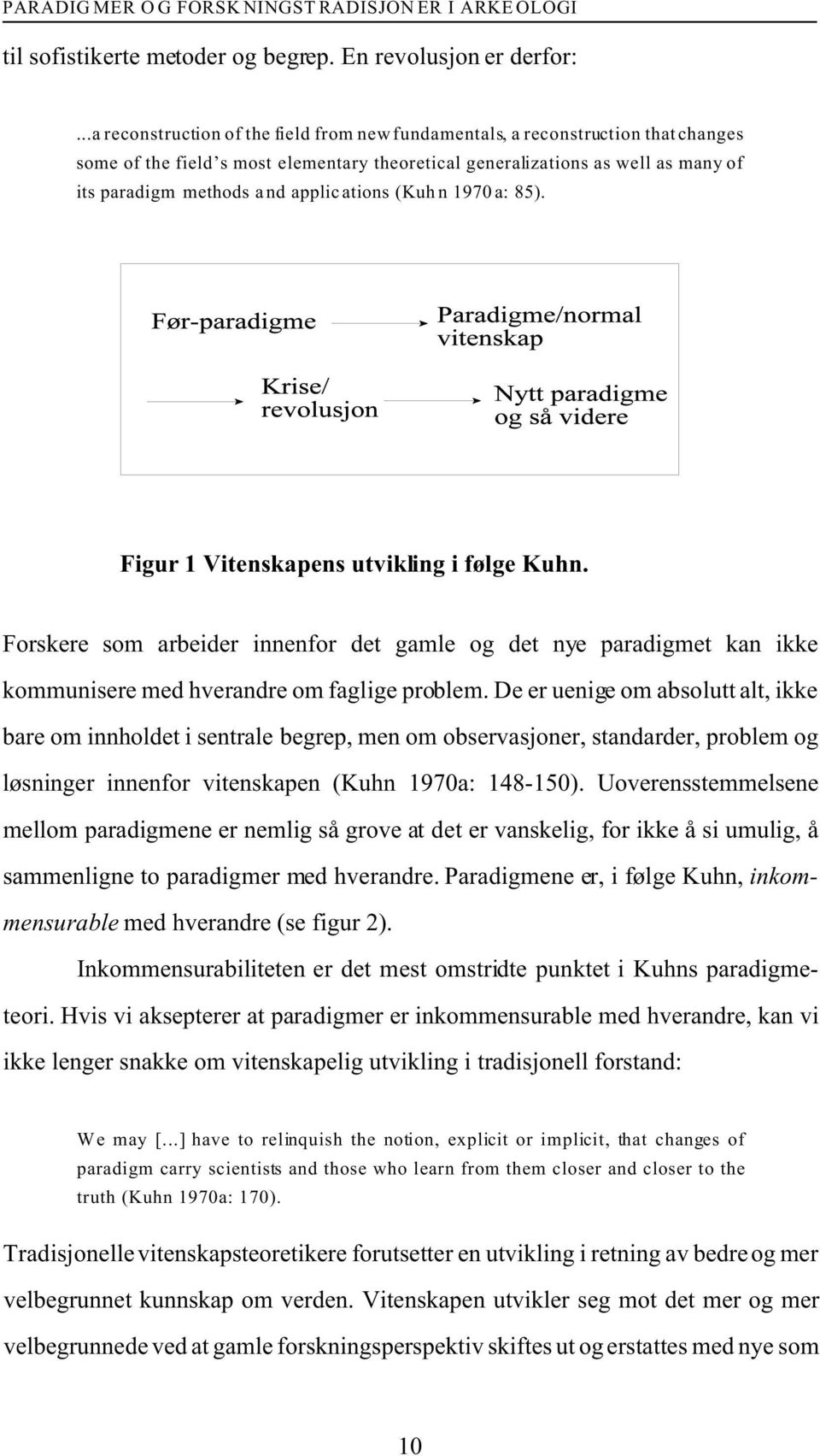 applications (Kuhn 1970a: 85). Figur 1 Vitenskapens utvikling i følge Kuhn. Forskere som arbeider innenfor det gamle og det nye paradigmet kan ikke kommunisere med hverandre om faglige problem.