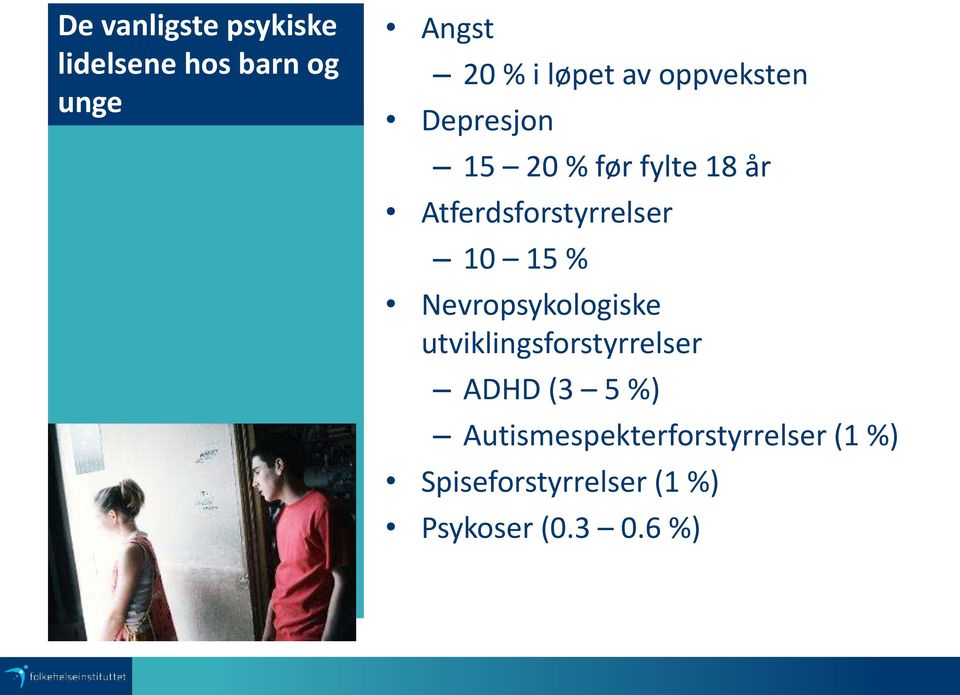 10 15 % Nevropsykologiske utviklingsforstyrrelser ADHD (3 5 %)