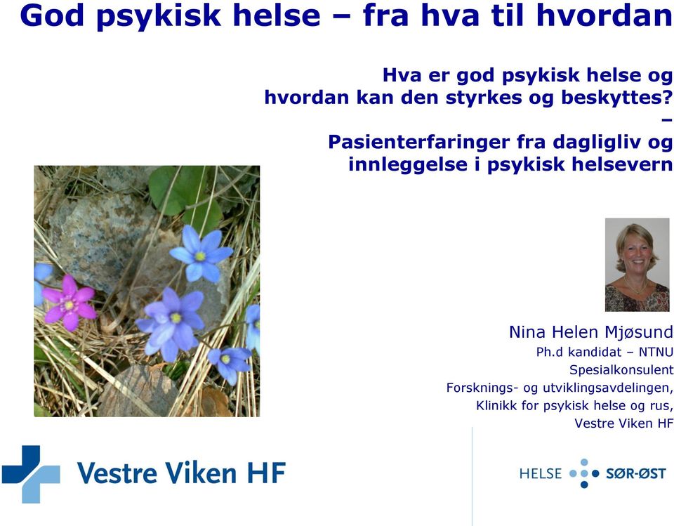 Pasienterfaringer fra dagligliv og innleggelse i psykisk helsevern Nina Helen