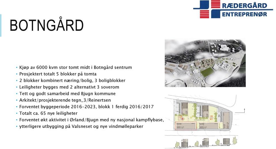 Arkitekt/prosjekterende tegn_3/reinertsen Forventet byggeperiode 2016-2023, blokk 1 ferdig 2016/2017 Totalt ca.