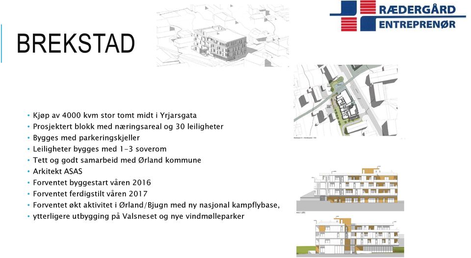 Ørland kommune Arkitekt ASAS Forventet byggestart våren 2016 Forventet ferdigstilt våren 2017 Forventet