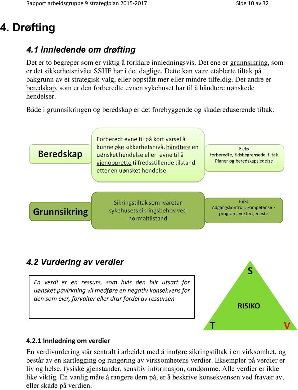 Det andre er beredskap, som er den forberedte evnen sykehuset har til å håndtere uønskede hendelser. Både i grunnsikringen og beredskap er det forebyggende og skadereduserende tiltak. 4.