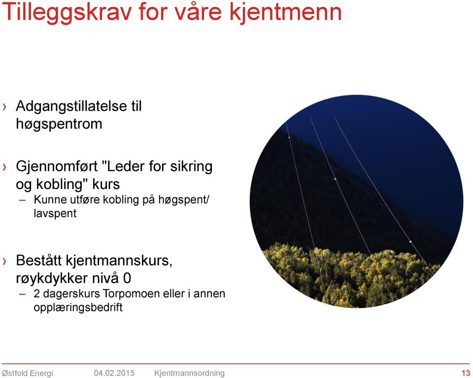 høgspent/ lavspent Bestått kjentmannskurs, røykdykker nivå 0 2