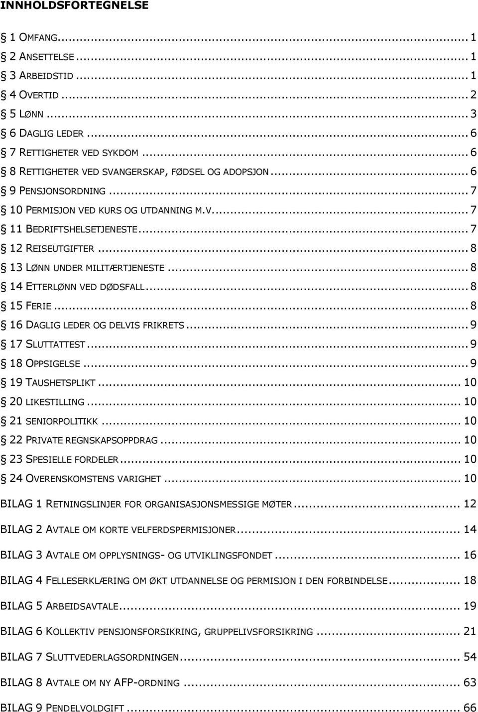 ..8 16 DAGLIG LEDER OG DELVIS FRIKRETS...9 17 SLUTTATTEST...9 18 OPPSIGELSE...9 19 TAUSHETSPLIKT... 10 20 LIKESTILLING... 10 21 SENIORPOLITIKK... 10 22 PRIVATE REGNSKAPSOPPDRAG.