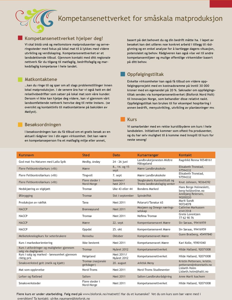 Gjennom kontakt med ditt regionale nettverk får du tilgang til matfaglig, bedriftsfaglig og markedsfaglig kompetanse i hele landet.