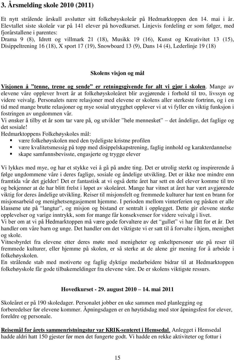 Snowboard 13 (9), Dans 14 (4), Lederlinje 19 (18) Skolens visjon og mål Visjonen å tenne, trene og sende er retningsgivende for alt vi gjør i skolen.