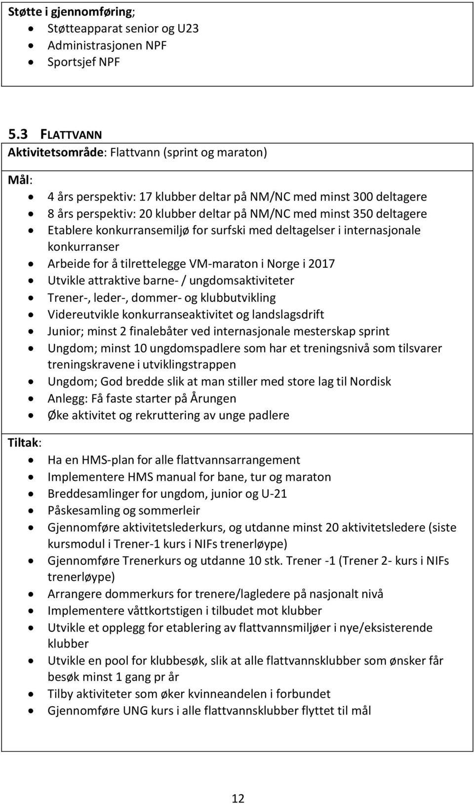 deltagere Etablere konkurransemiljø for surfski med deltagelser i internasjonale konkurranser Arbeide for å tilrettelegge VM-maraton i Norge i 2017 Utvikle attraktive barne- / ungdomsaktiviteter