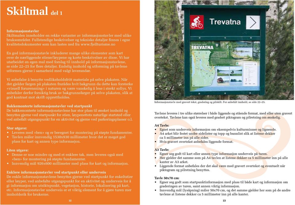 no En god informasjonstavle inkluderer mange ulike elementer som kart over de nærliggende stiene/løypene og korte beskrivelser av disse.