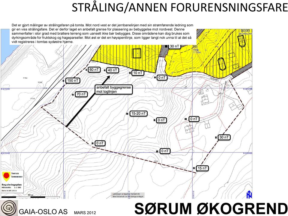 Det er derfor laget en anbefalt grense for plassering av bebyggelse mot nordvest.