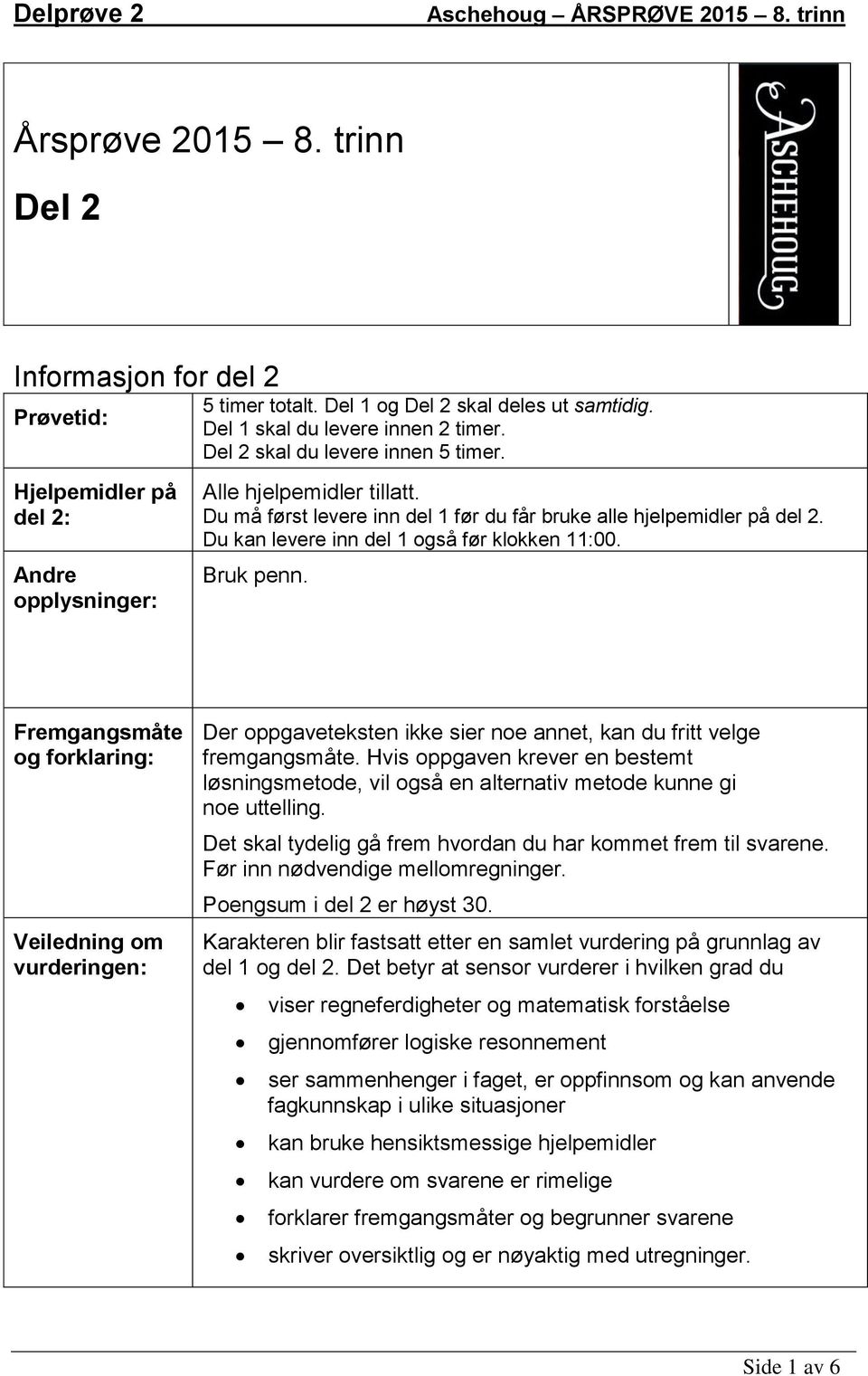 Fremgangsmåte og forklaring: Veiledning om vurderingen: Der oppgaveteksten ikke sier noe annet, kan du fritt velge fremgangsmåte.