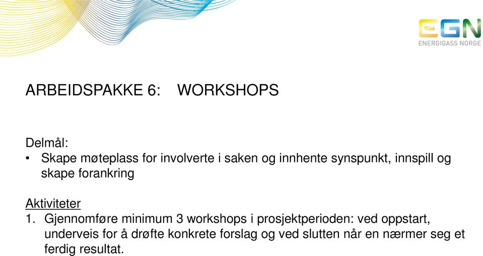 Gjennomføre minimum 3 workshops i prosjektperioden: ved oppstart,