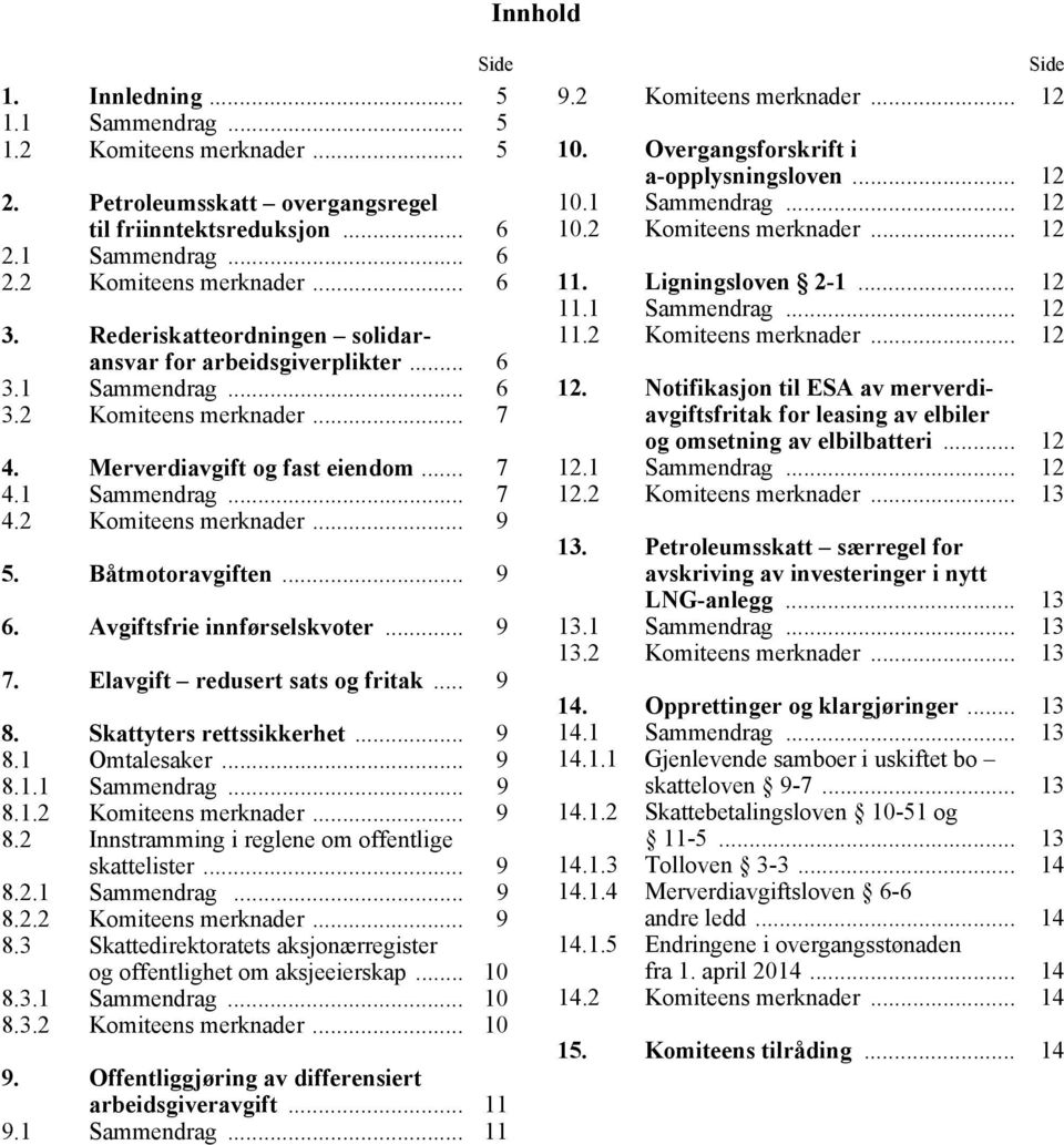 Båtmotoravgiften... 9 6. Avgiftsfrie innførselskvoter... 9 7. Elavgift redusert sats og fritak... 9 8. Skattyters rettssikkerhet... 9 8.1 Omtalesaker... 9 8.1.1 Sammendrag... 9 8.1.2 Komiteens merknader.