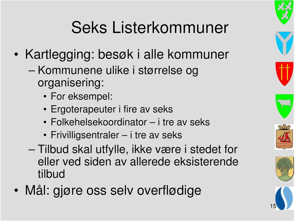 tre av seks Frivilligsentraler i tre av seks Tilbud skal utfylle, ikke være i stedet