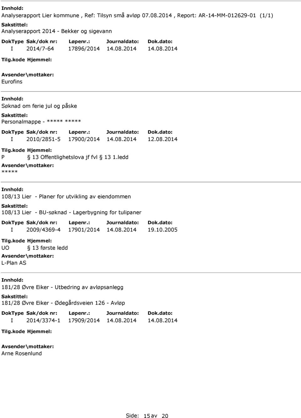 Personalmappe - 2010/2851-5 17900/2014 12.08.2014 P 13 Offentlighetslova jf fvl 13 1.